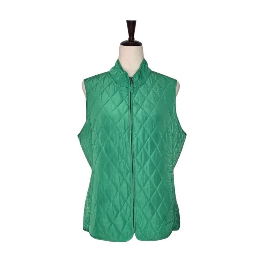 Lands' End Kelly Green Quilted Vest Size LP NWOT